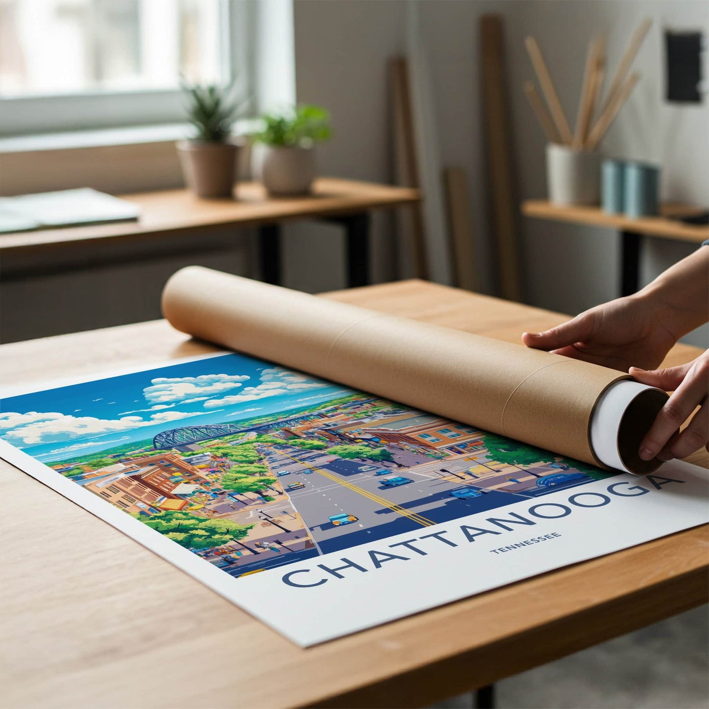 Chattanooga Poster - Tennessee Travel Art - Lively Cityscape Bridge Home Decor