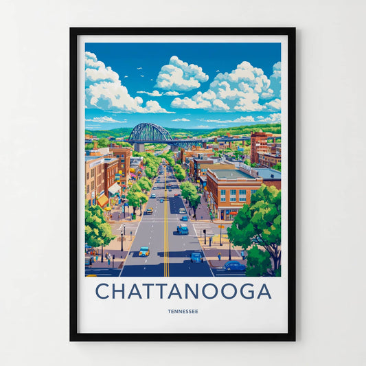 Chattanooga Poster - Tennessee Travel Art - Lively Cityscape Bridge Home Decor