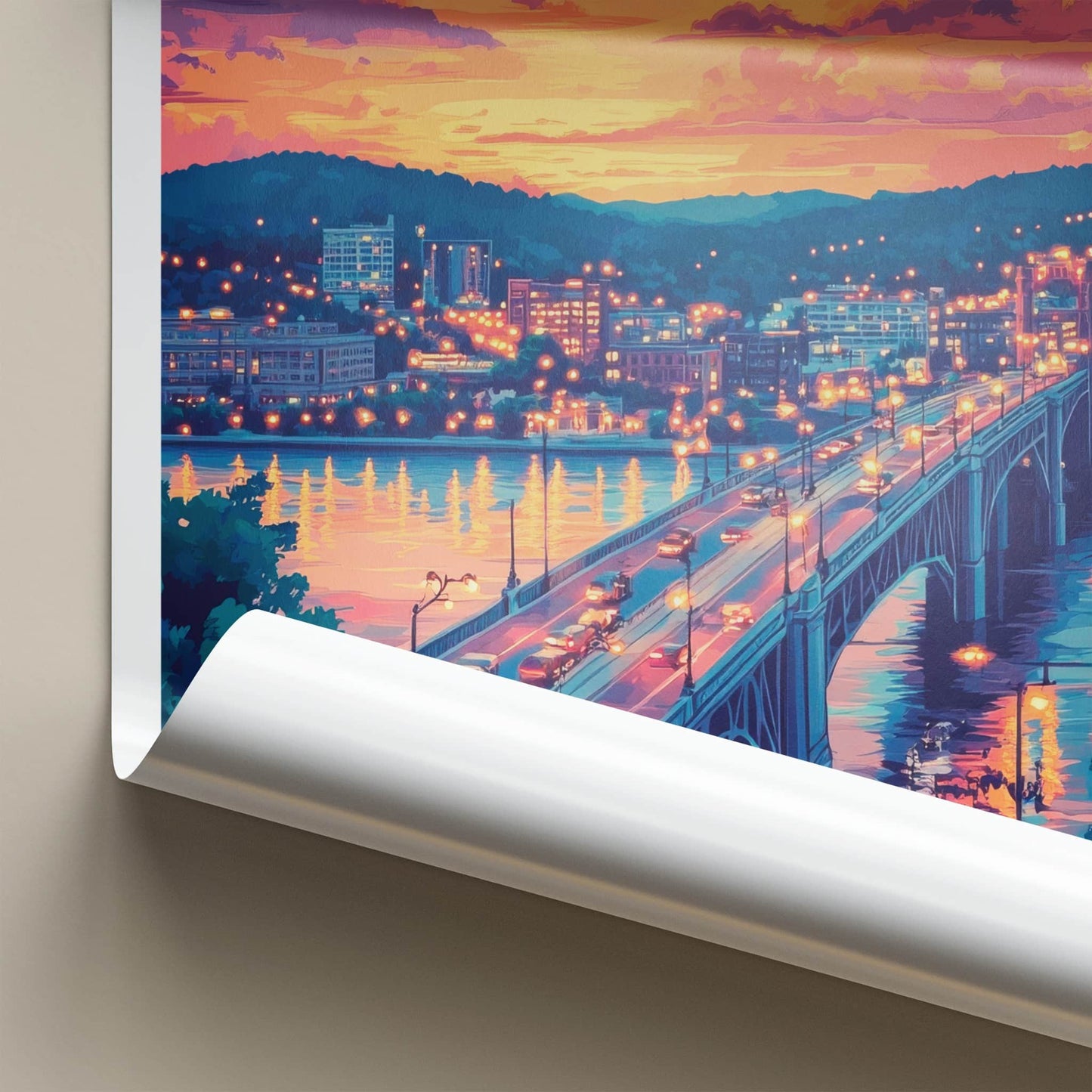 Chattanooga Poster - Tennessee Travel Print - Vibrant Sunset Bridge Home Decor