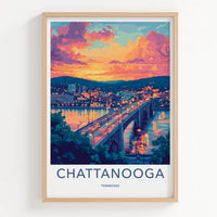 Chattanooga Poster - Tennessee Travel Print - Vibrant Sunset Bridge Home Decor