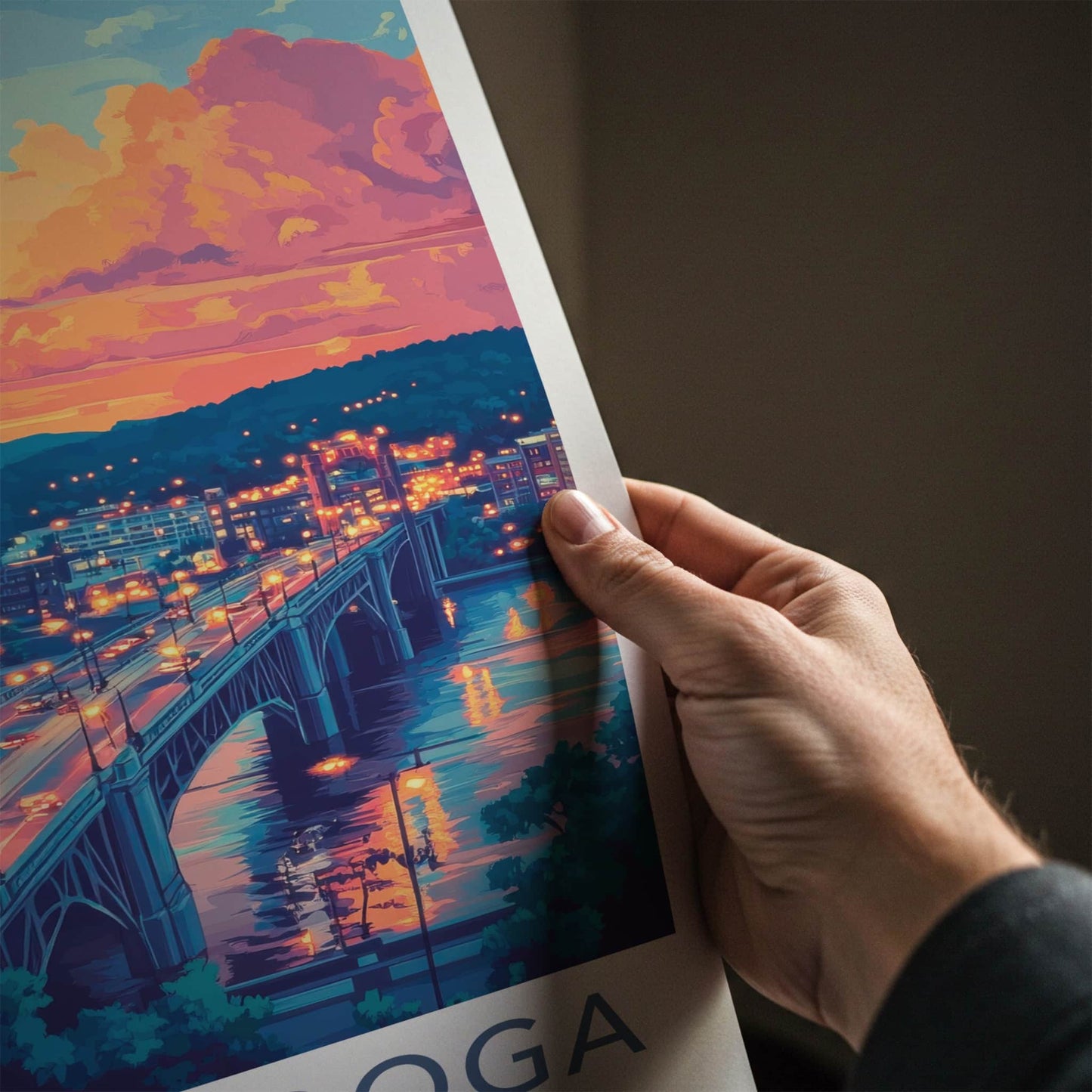 Chattanooga Poster - Tennessee Travel Print - Vibrant Sunset Bridge Home Decor