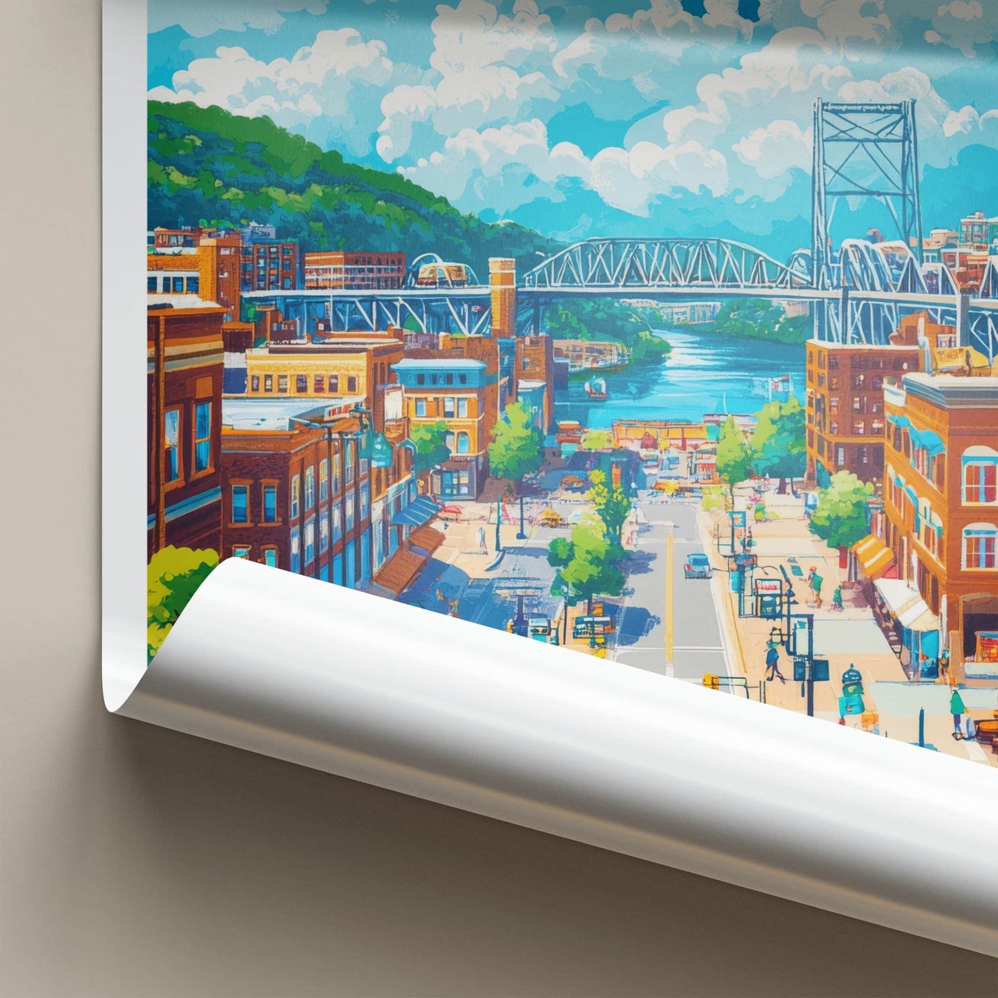Chattanooga Poster - Tennessee Wall Art - Colorful Streetscape River Home Decor
