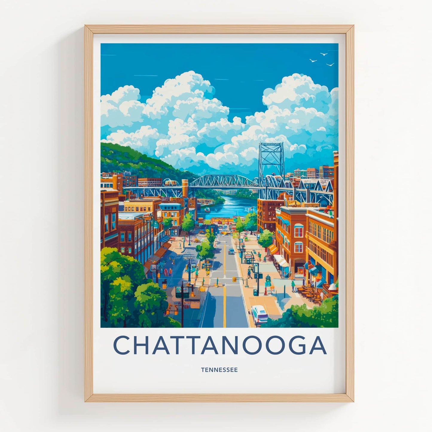 Chattanooga Poster - Tennessee Wall Art - Colorful Streetscape River Home Decor