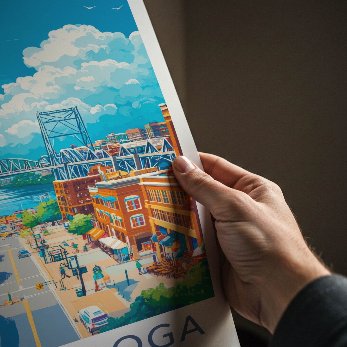 Chattanooga Poster - Tennessee Wall Art - Colorful Streetscape River Home Decor
