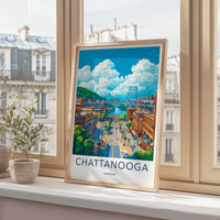 Chattanooga Poster - Tennessee Wall Art - Colorful Streetscape River Home Decor