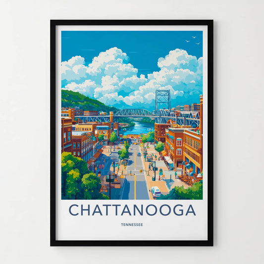 Chattanooga Poster - Tennessee Wall Art - Colorful Streetscape River Home Decor