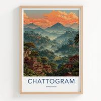 Chattogram Poster - Bangladesh Travel Art - Hillside Village Sunset Home Decor