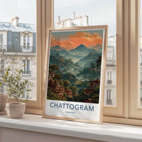 Chattogram Poster - Bangladesh Travel Art - Hillside Village Sunset Home Decor