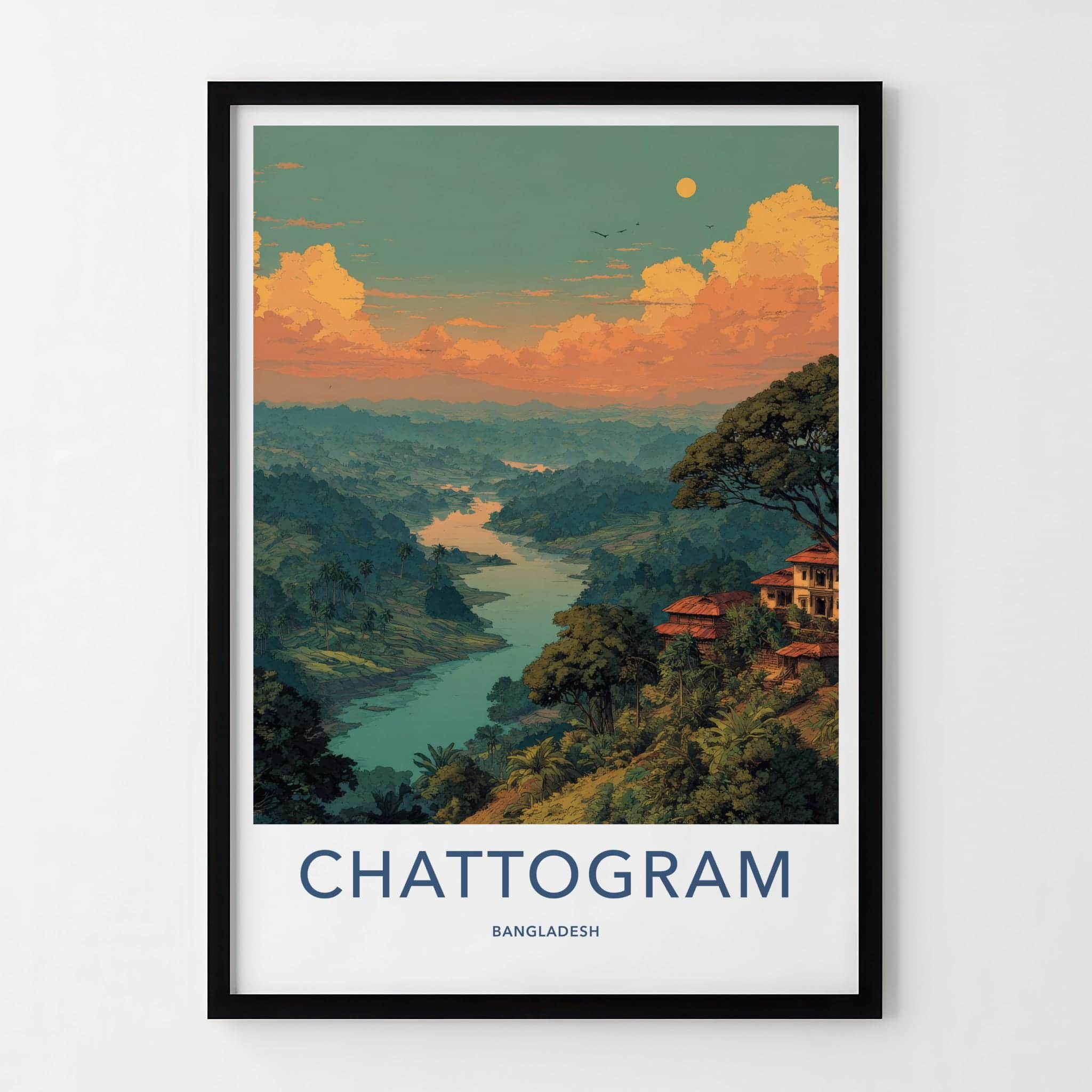 Chattogram Poster - Bangladesh Travel Art - Winding River Valley Home Decor
