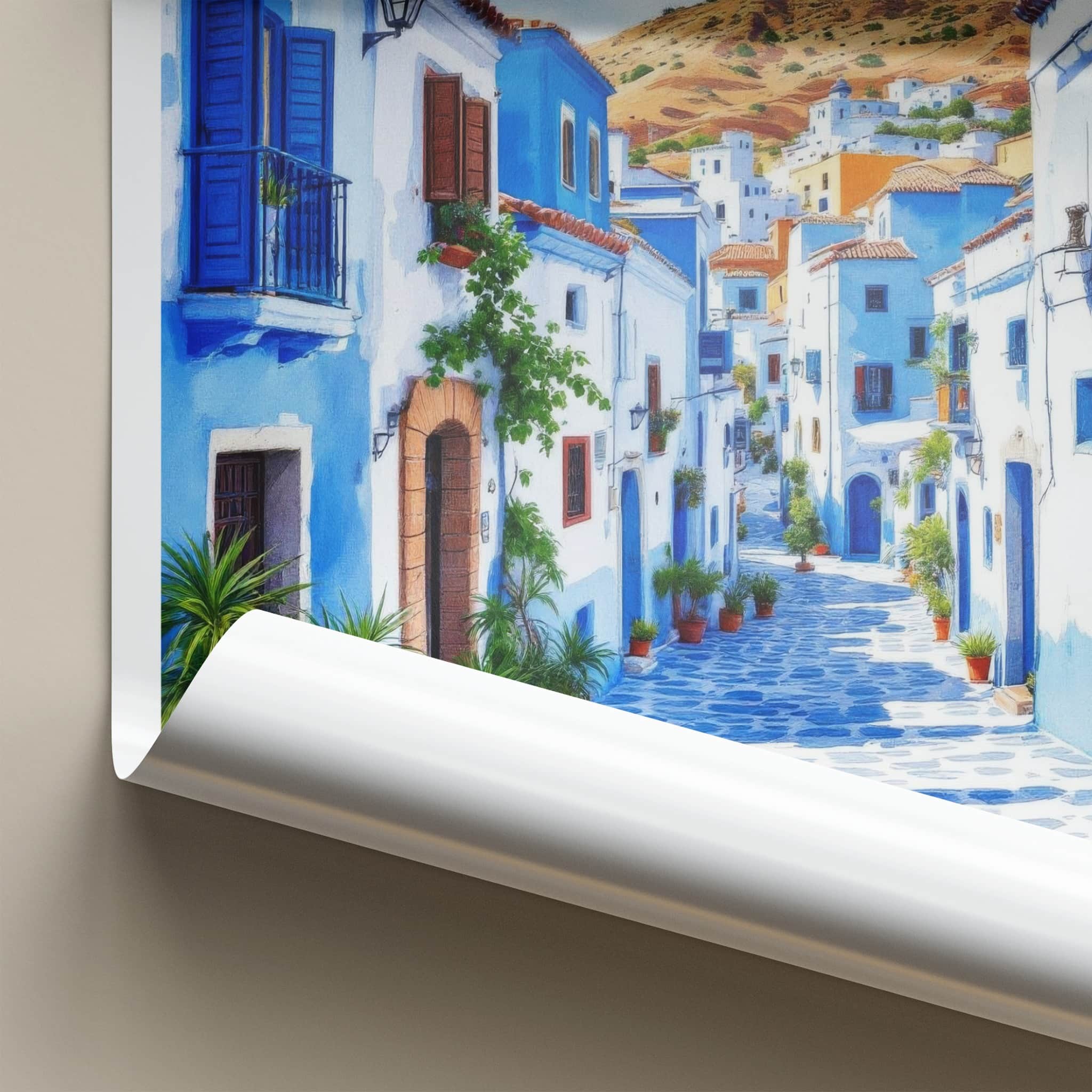Chefchaouen Poster - Morocco Travel Art - Blue City Alley Home Decor