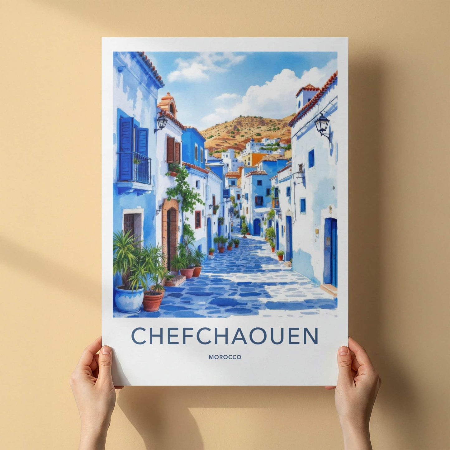 Chefchaouen Poster - Morocco Travel Art - Blue City Alley Home Decor
