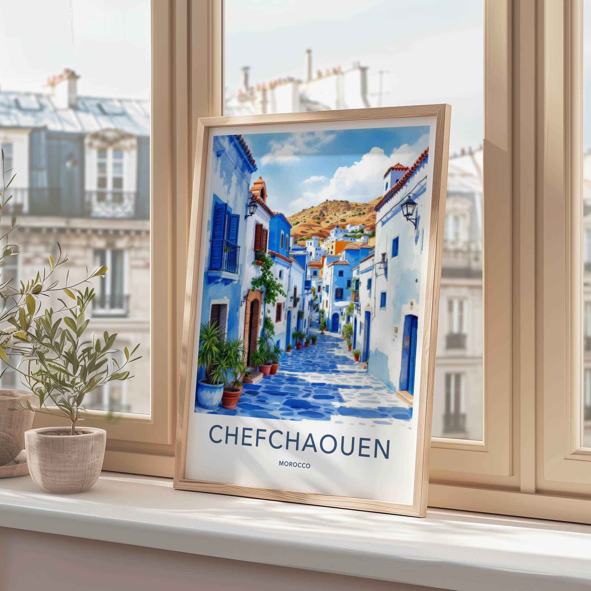 Chefchaouen Poster - Morocco Travel Art - Blue City Alley Home Decor