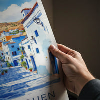 Chefchaouen Poster - Morocco Travel Art - Blue City Alley Home Decor