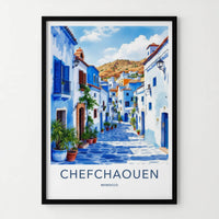 Chefchaouen Poster - Morocco Travel Art - Blue City Alley Home Decor