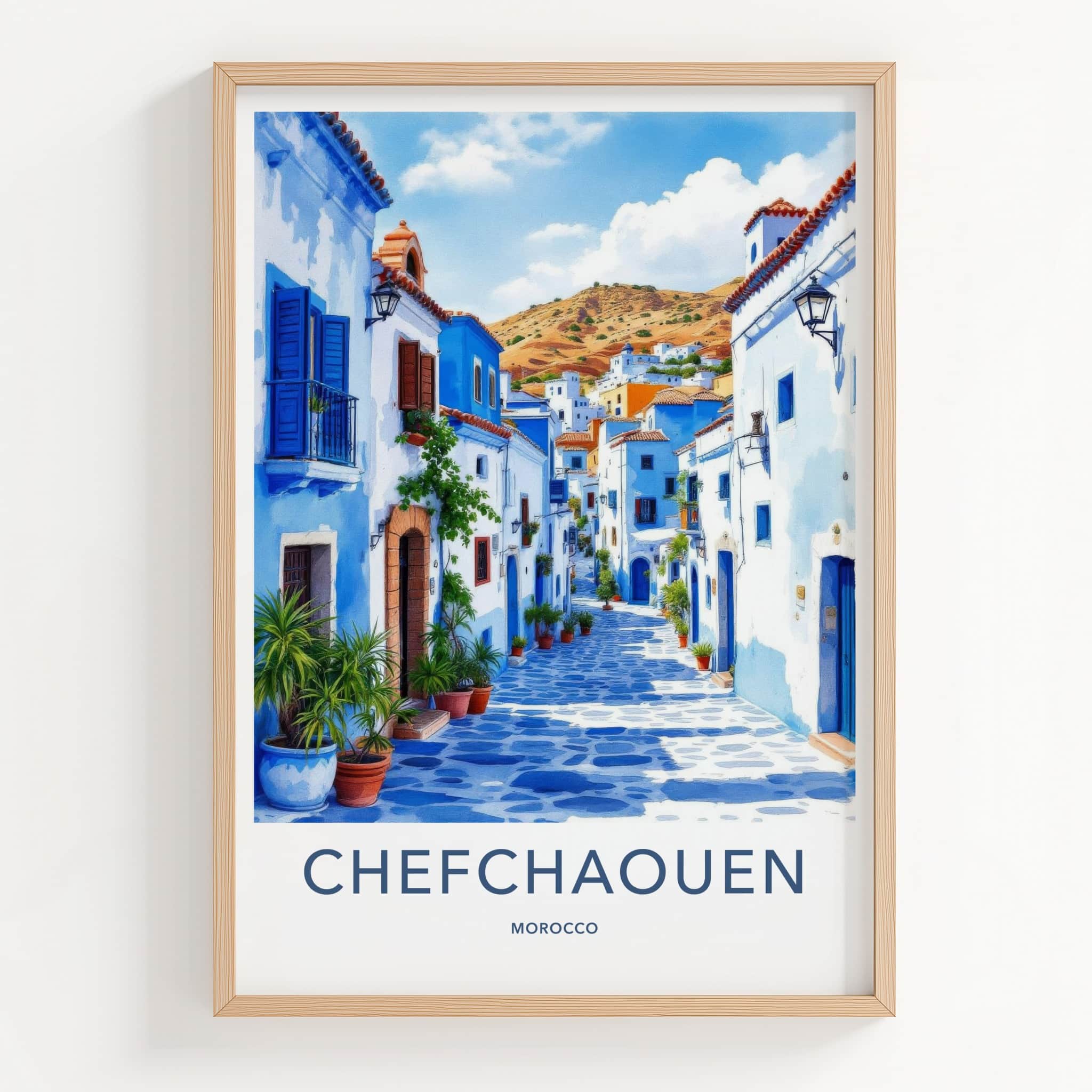 Chefchaouen Poster - Morocco Travel Art - Blue City Alley Home Decor