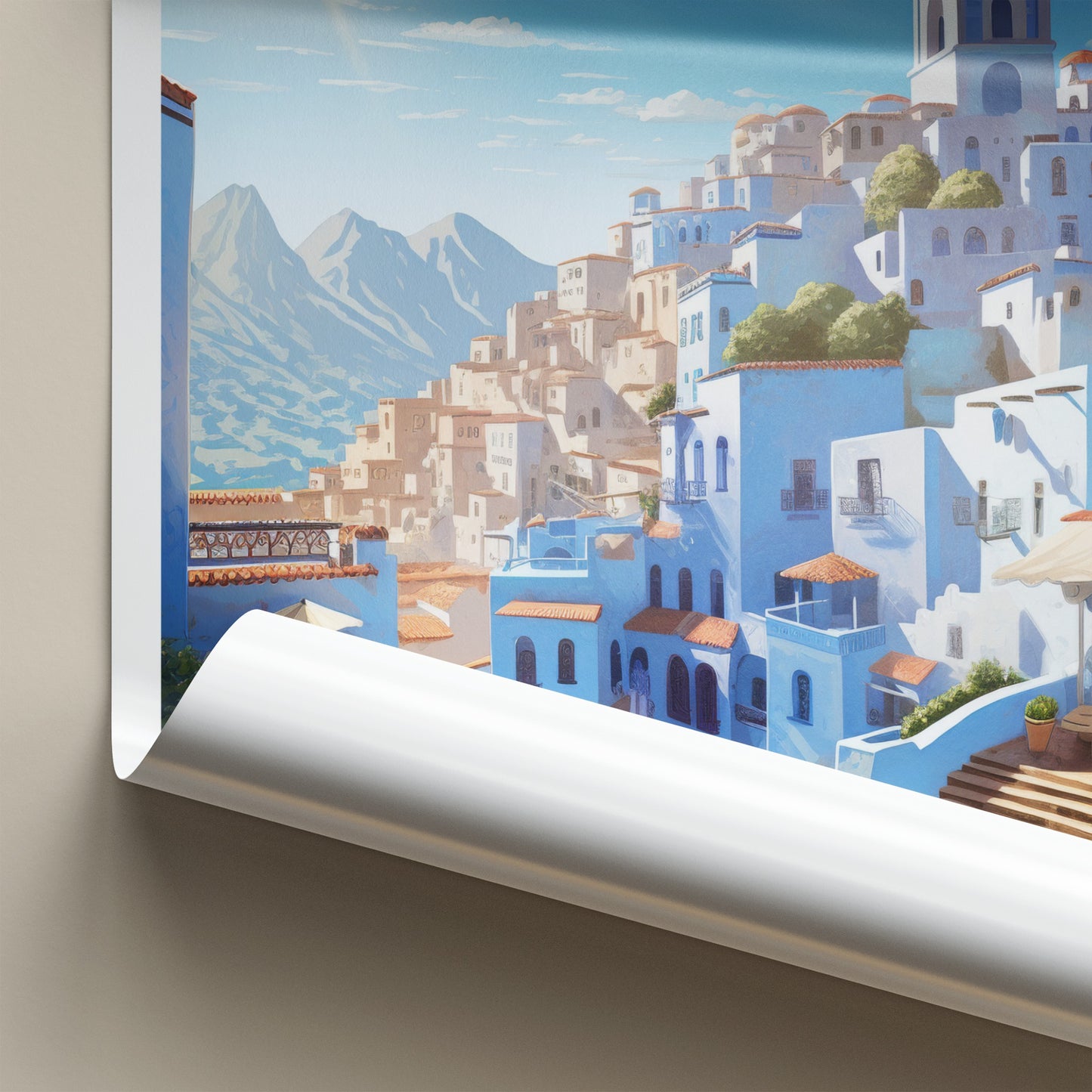 Chefchaouen Poster - Morocco Travel Art - Hillside Blue City Home Decor