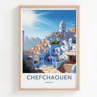 Chefchaouen Poster - Morocco Travel Art - Hillside Blue City Home Decor