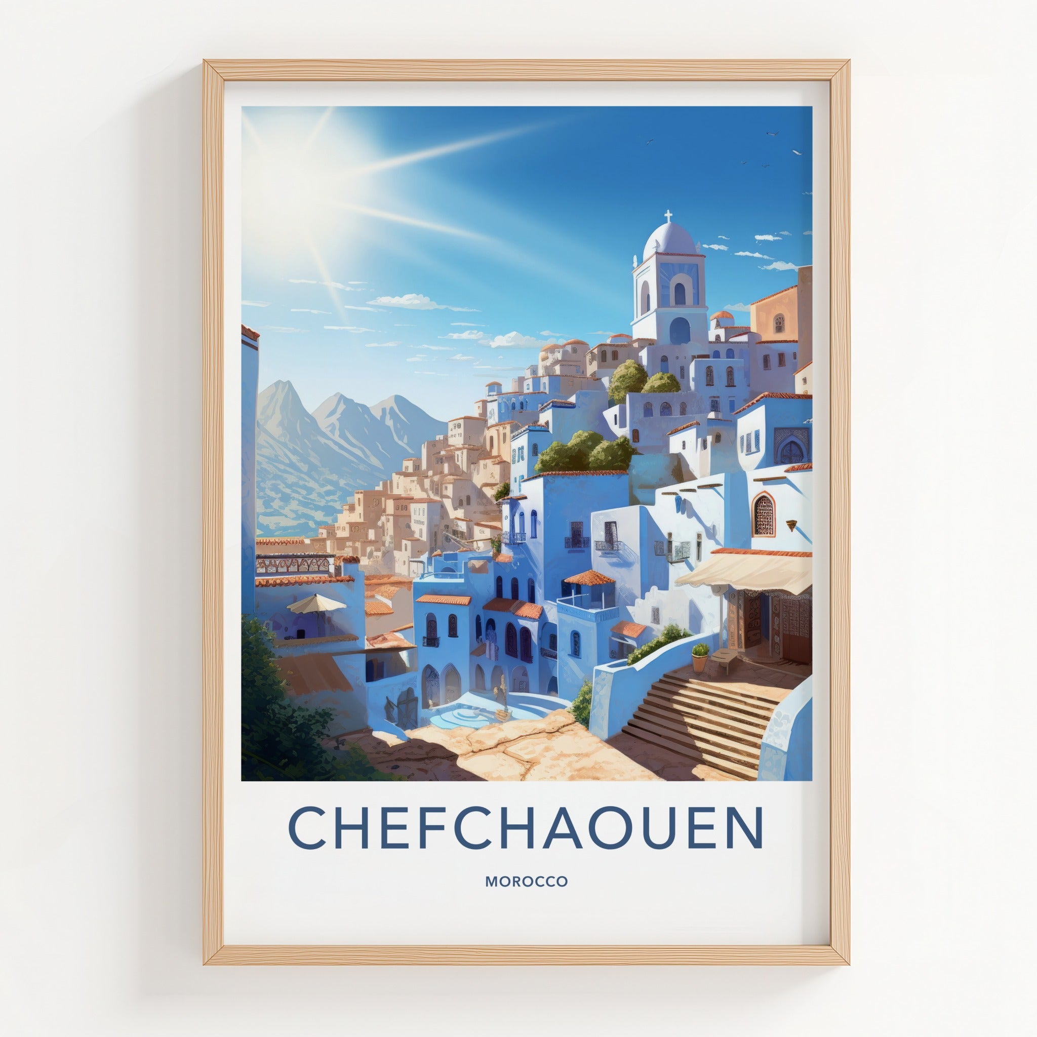 Chefchaouen Poster - Morocco Travel Art - Hillside Blue City Home Decor