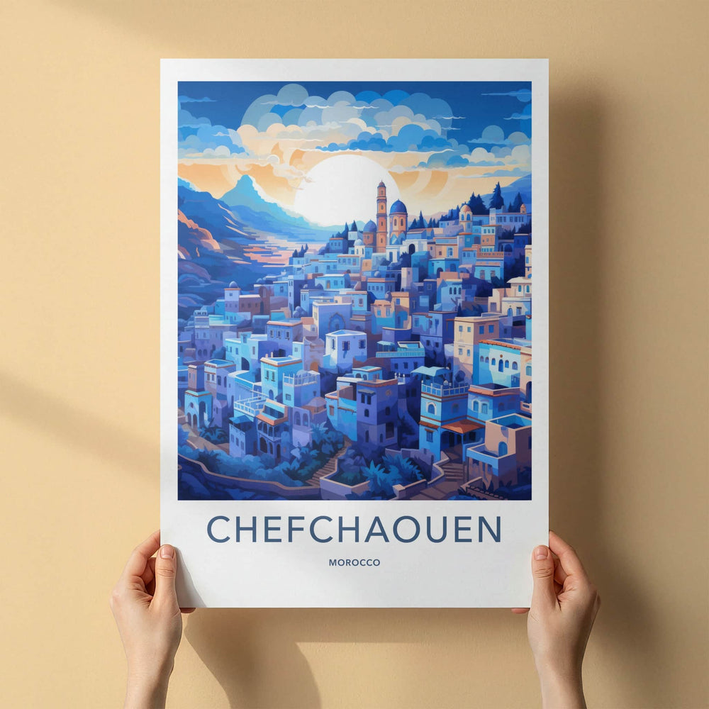 CHEFCHAOUEN Poster - Morocco Travel Art - Moroccan Hillside Village Home Decor