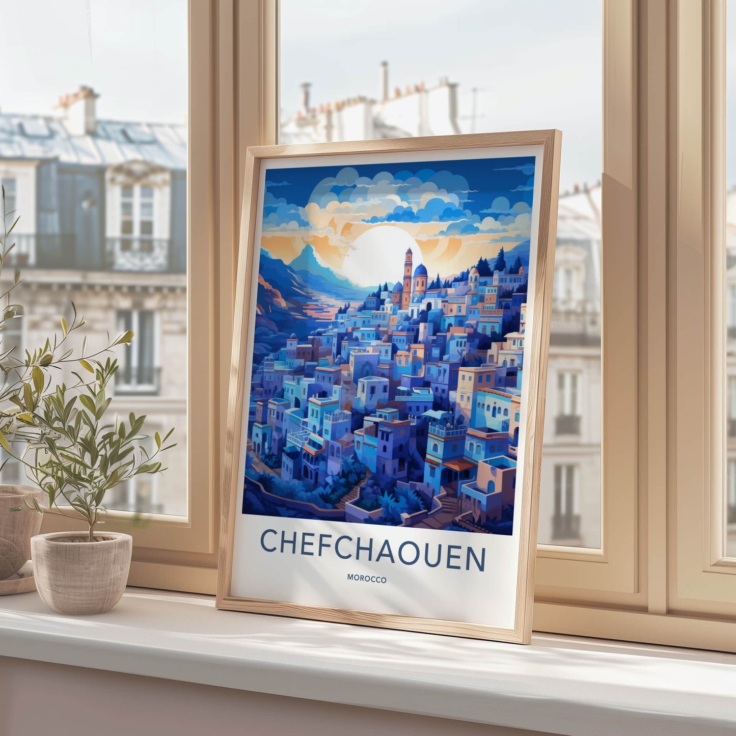 CHEFCHAOUEN Poster - Morocco Travel Art - Moroccan Hillside Village Home Decor