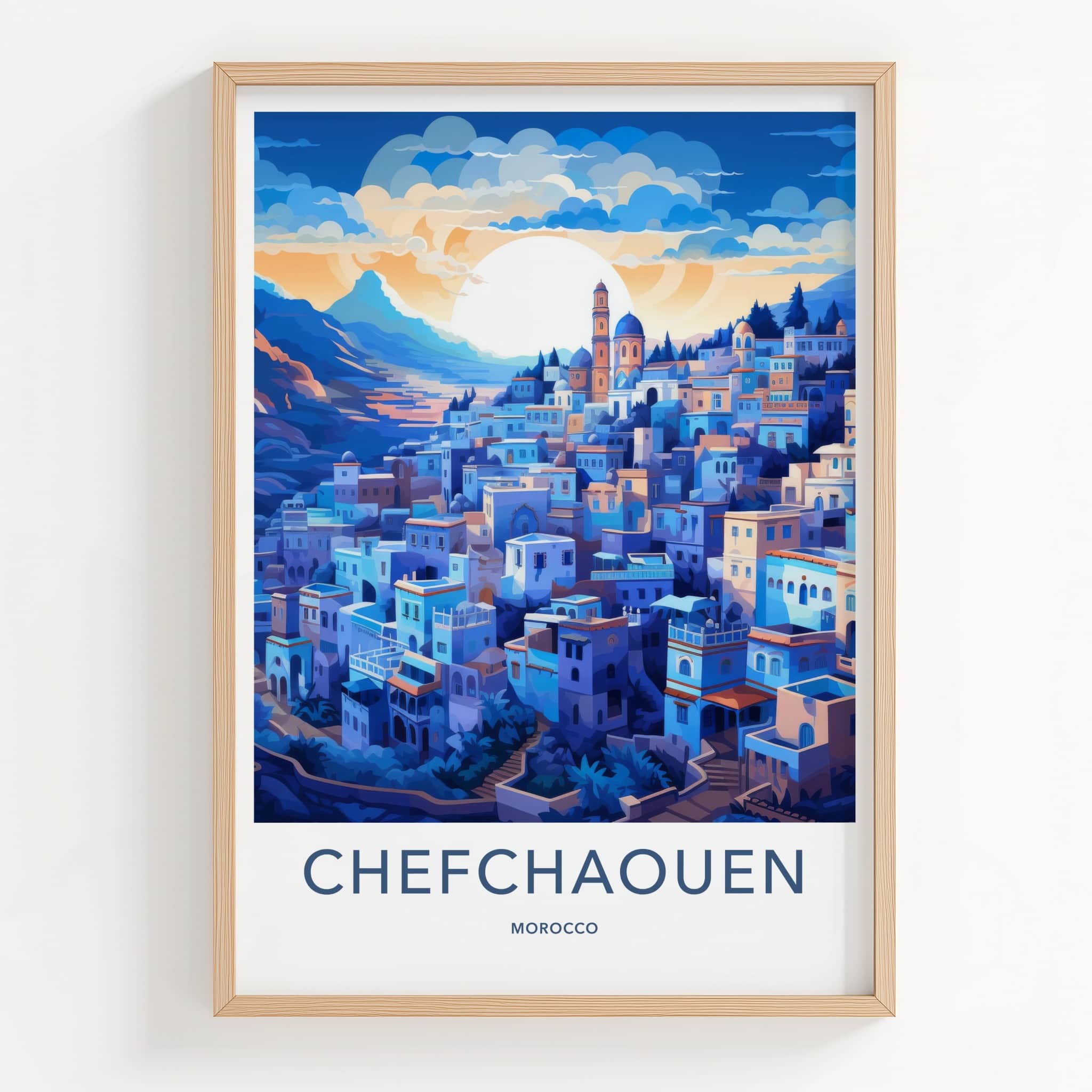 CHEFCHAOUEN Poster - Morocco Travel Art - Moroccan Hillside Village Home Decor