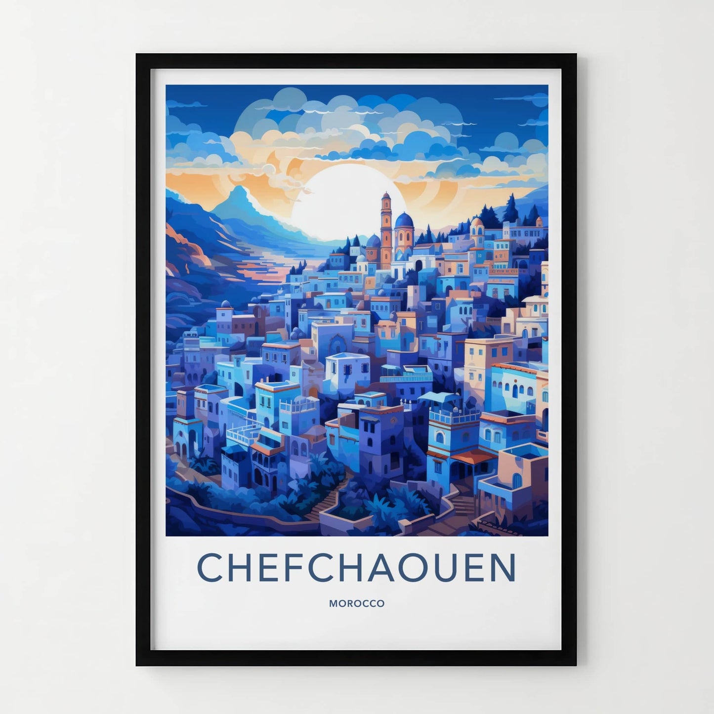 CHEFCHAOUEN Poster - Morocco Travel Art - Moroccan Hillside Village Home Decor