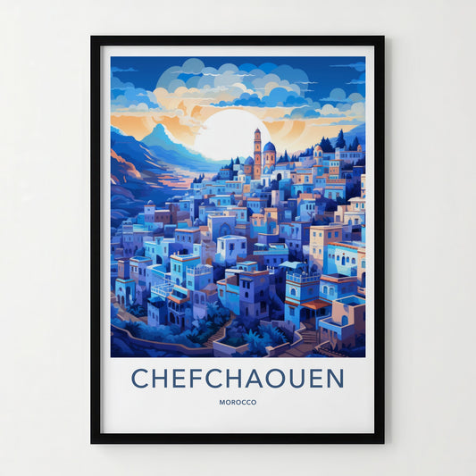 CHEFCHAOUEN Poster - Morocco Travel Art - Moroccan Hillside Village Home Decor