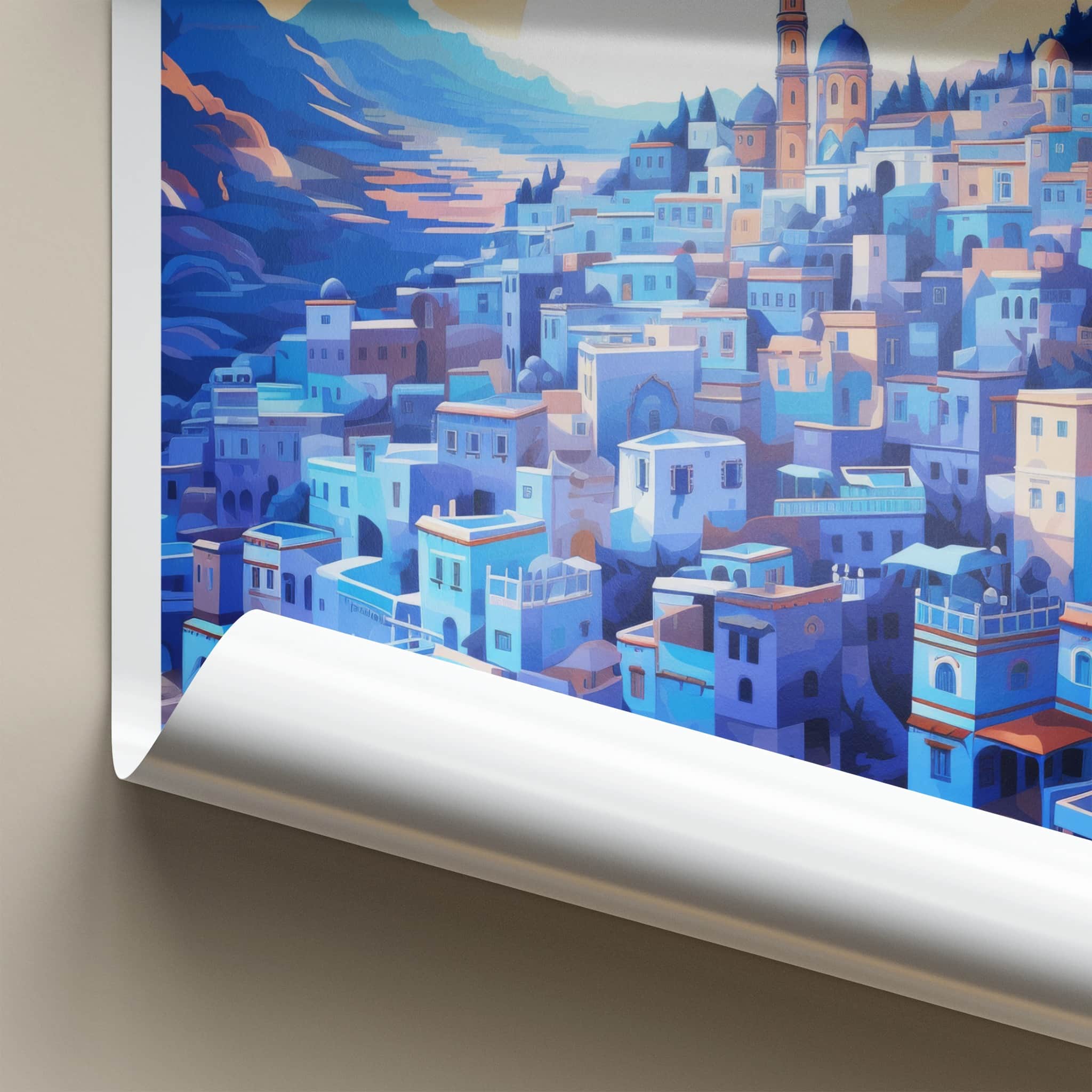 CHEFCHAOUEN Poster - Morocco Travel Art - Moroccan Hillside Village Home Decor