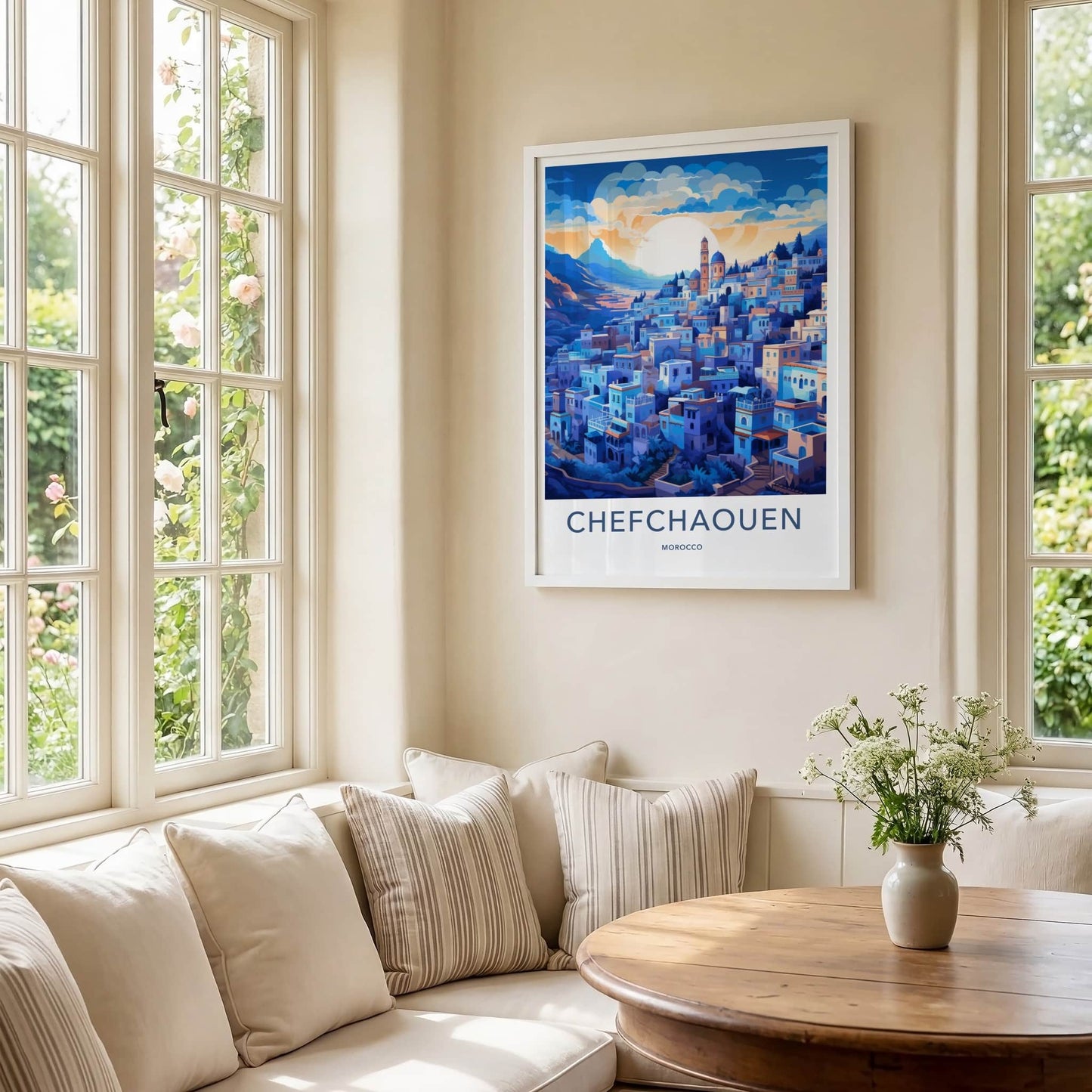 CHEFCHAOUEN Poster - Morocco Travel Art - Moroccan Hillside Village Home Decor