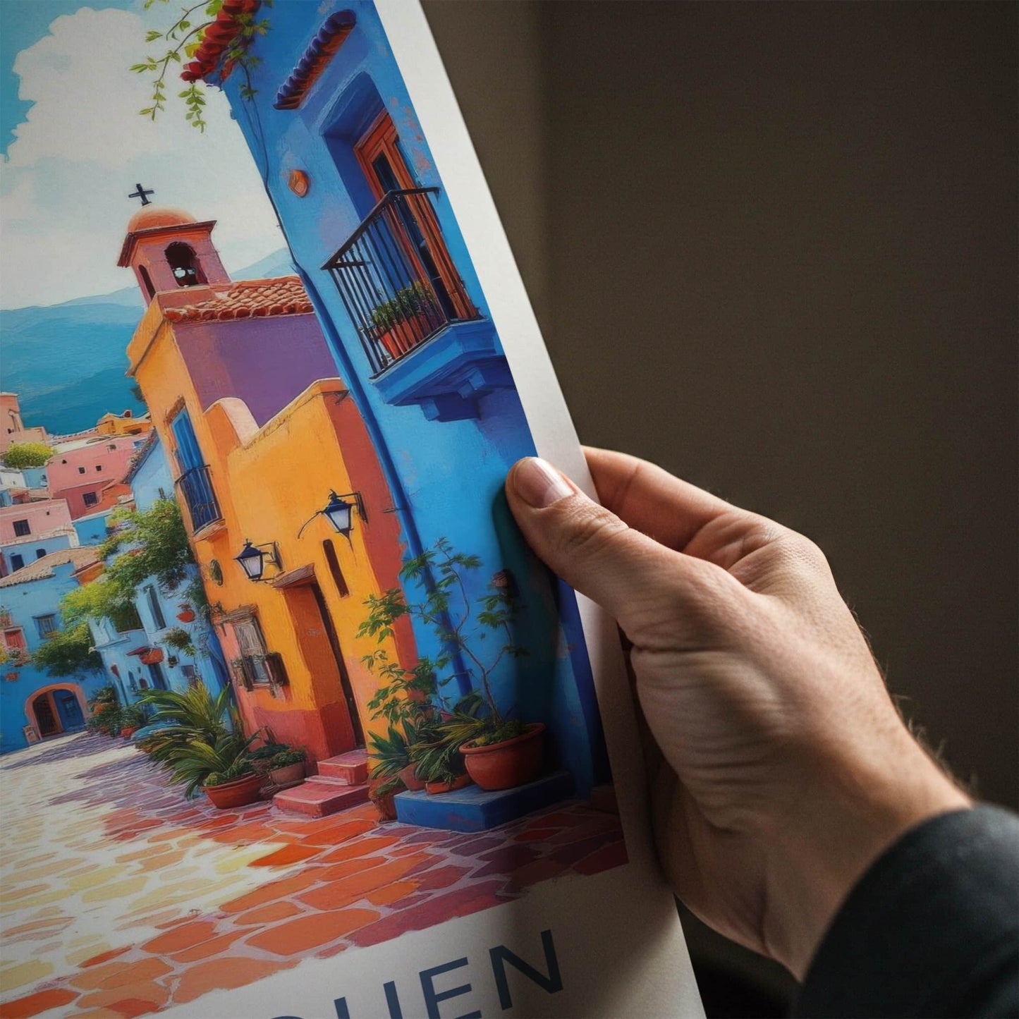 Chefchaouen Poster - Morocco Travel Art - Vibrant Blue Alley Home Decor