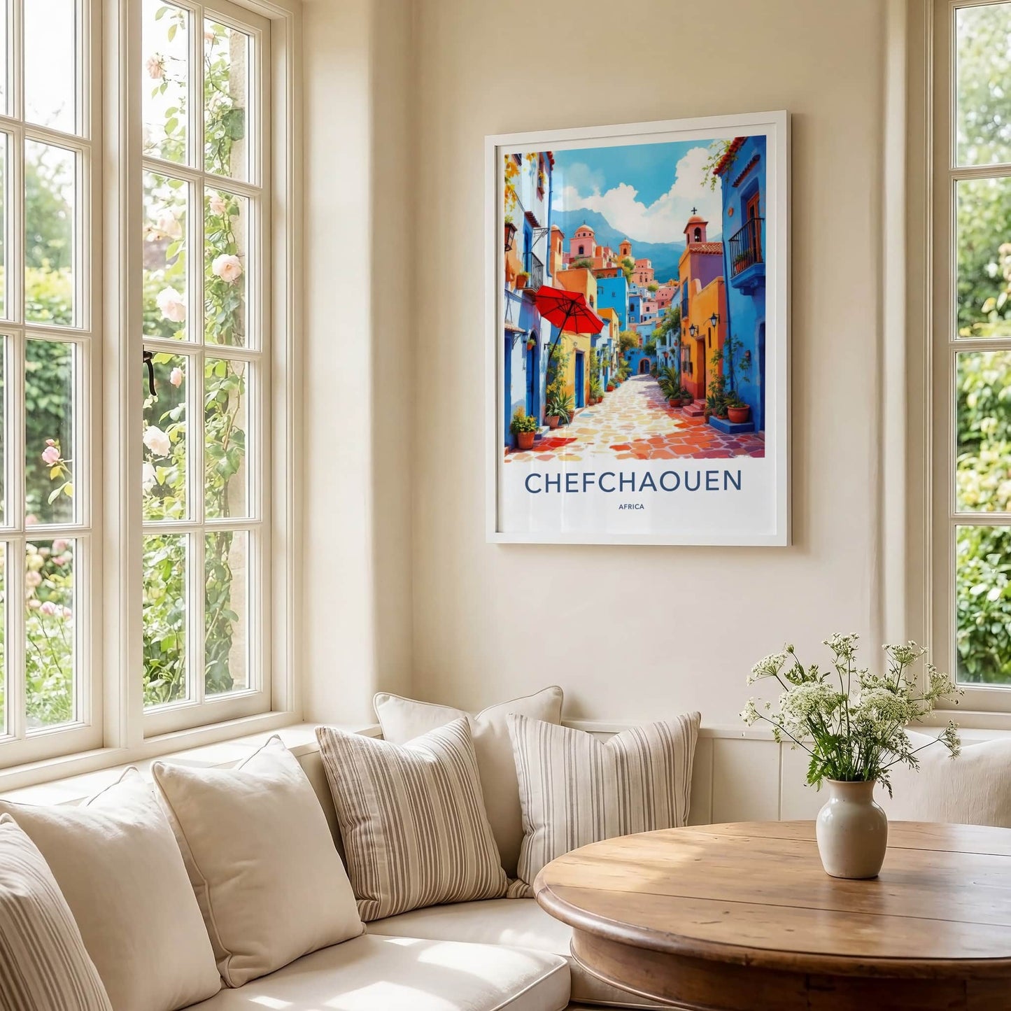 Chefchaouen Poster - Morocco Travel Art - Vibrant Blue Alley Home Decor