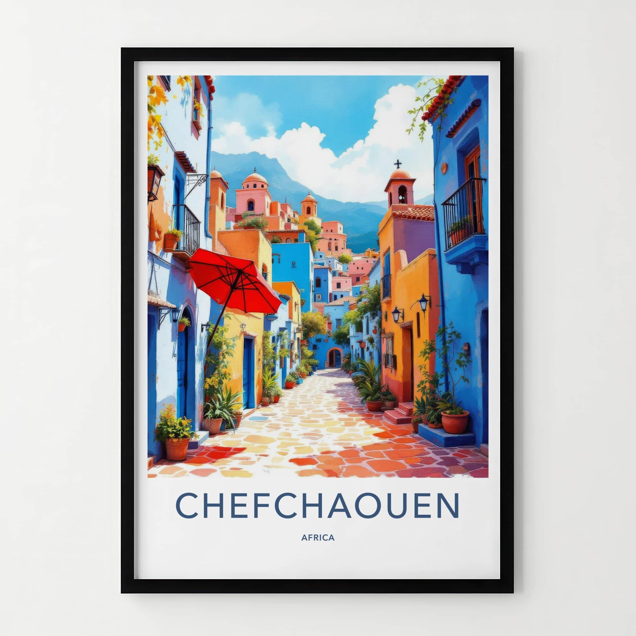 Chefchaouen Poster - Morocco Travel Art - Vibrant Blue Alley Home Decor