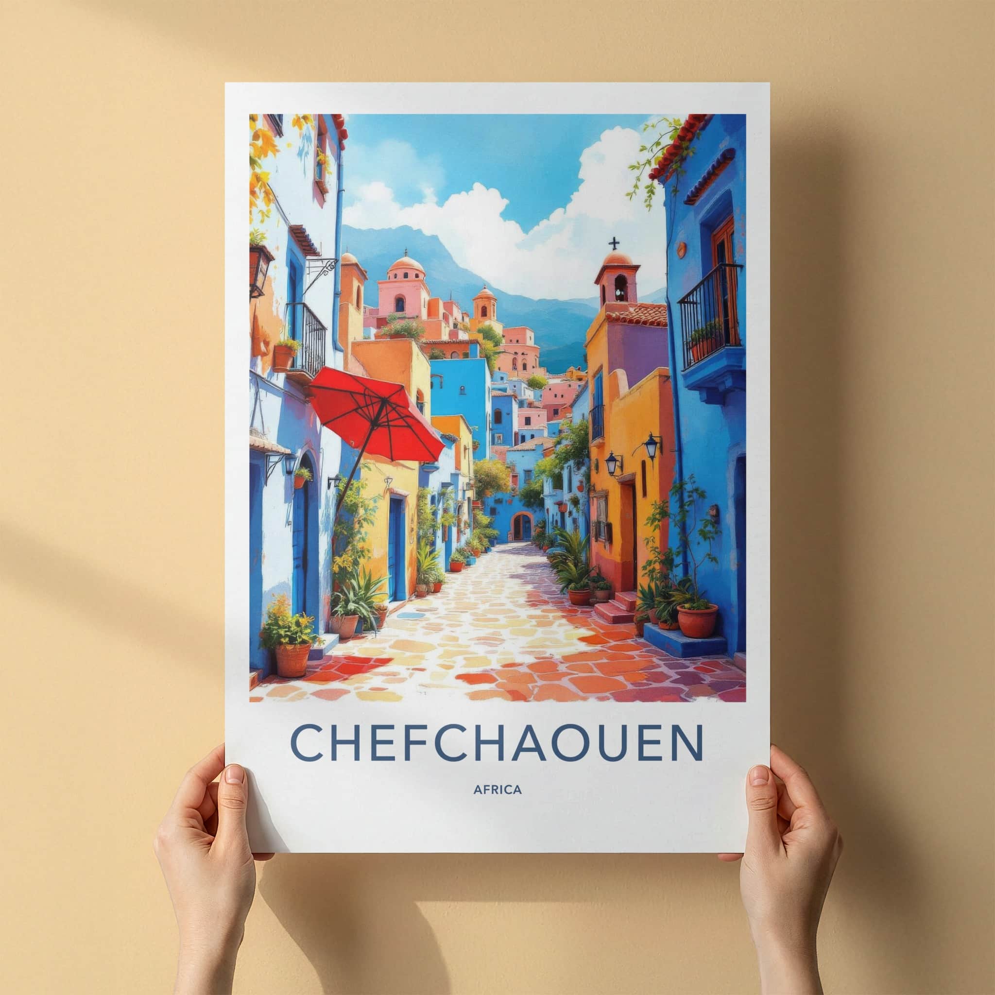 Chefchaouen Poster - Morocco Travel Art - Vibrant Blue Alley Home Decor