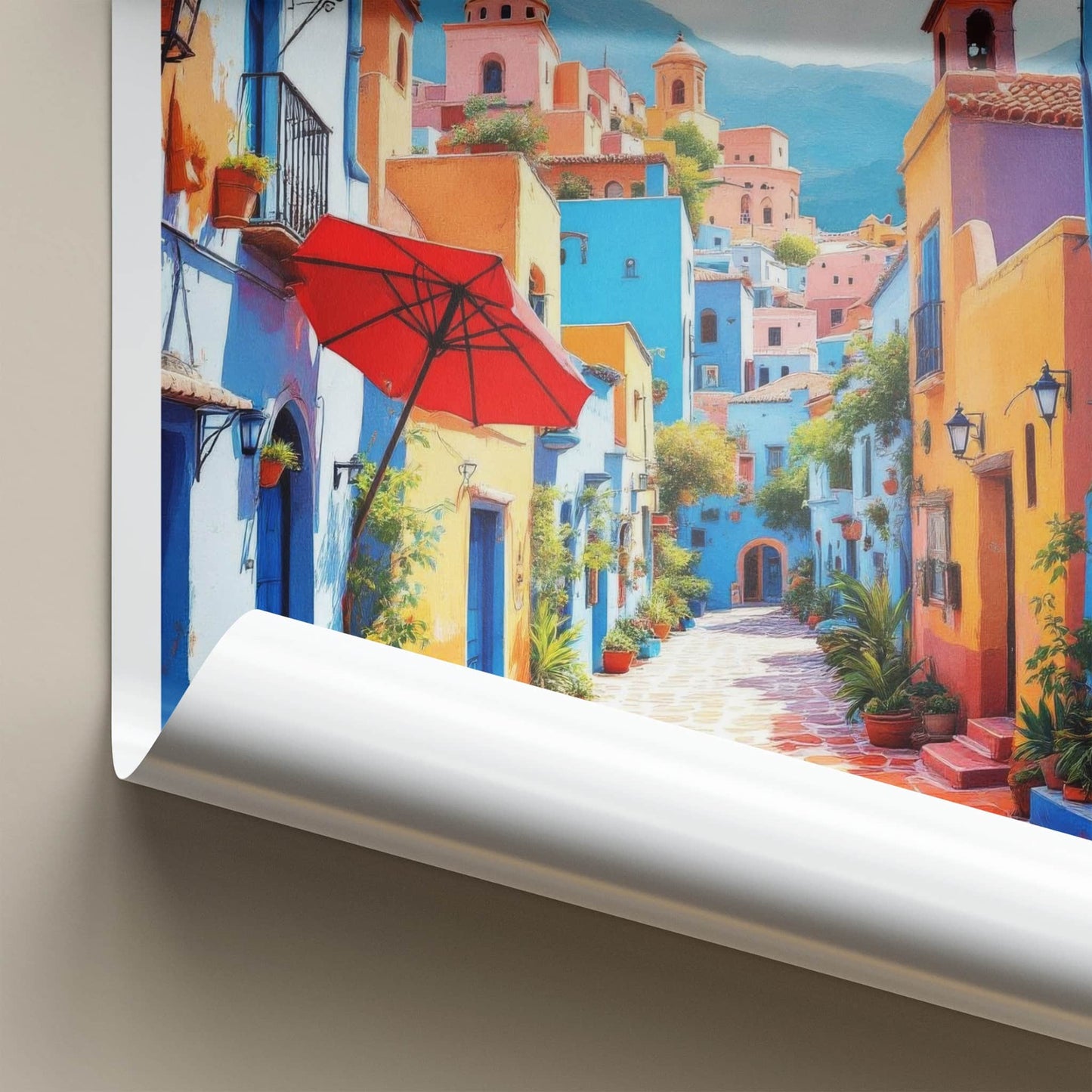 Chefchaouen Poster - Morocco Travel Art - Vibrant Blue Alley Home Decor