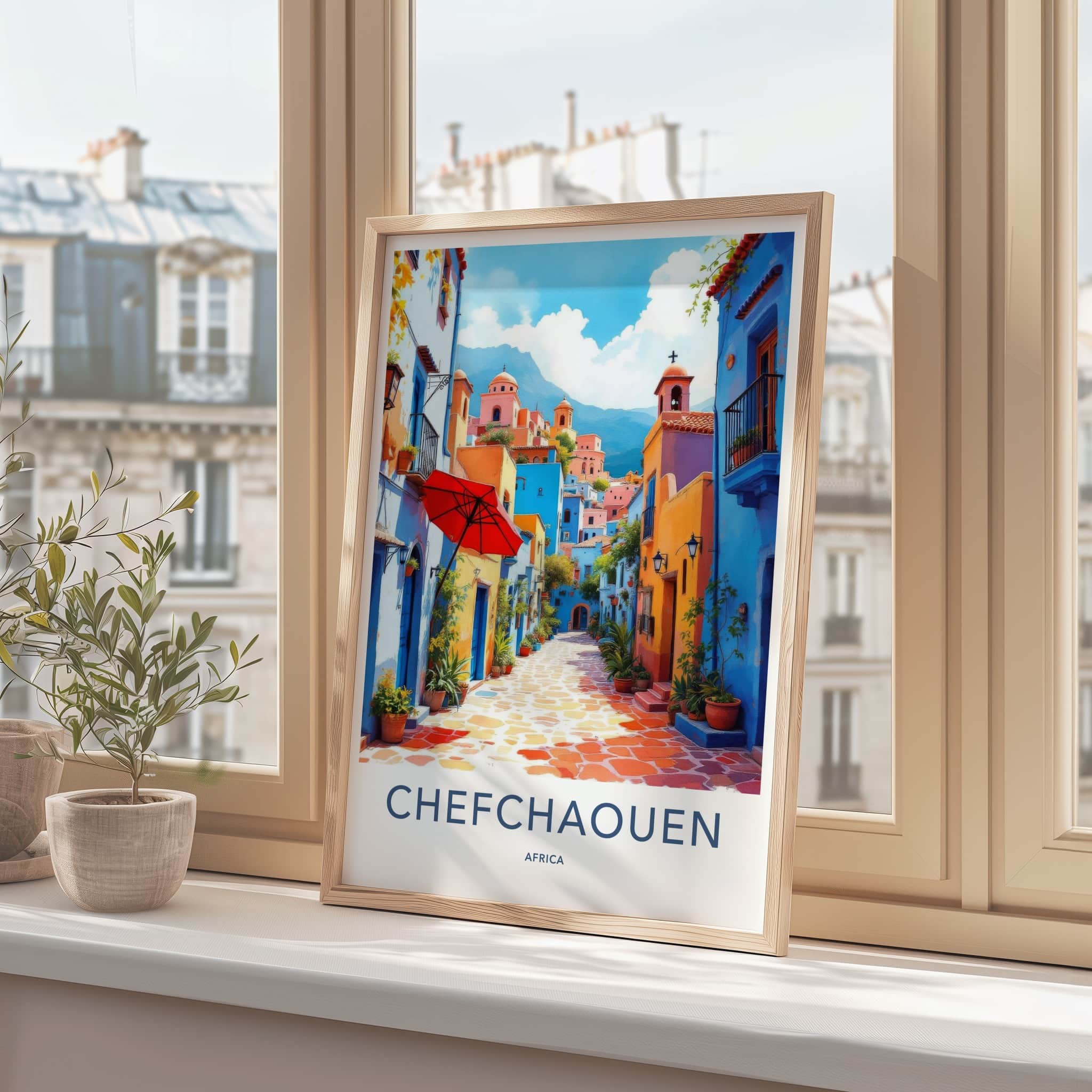 Chefchaouen Poster - Morocco Travel Art - Vibrant Blue Alley Home Decor