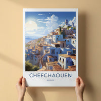 Chefchaouen Poster - Morocco Travel Art - Whitewashed Hillside Village Home Decor