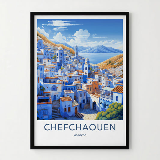 Chefchaouen Poster - Morocco Wall Art - Blue Mountain City Home Decor