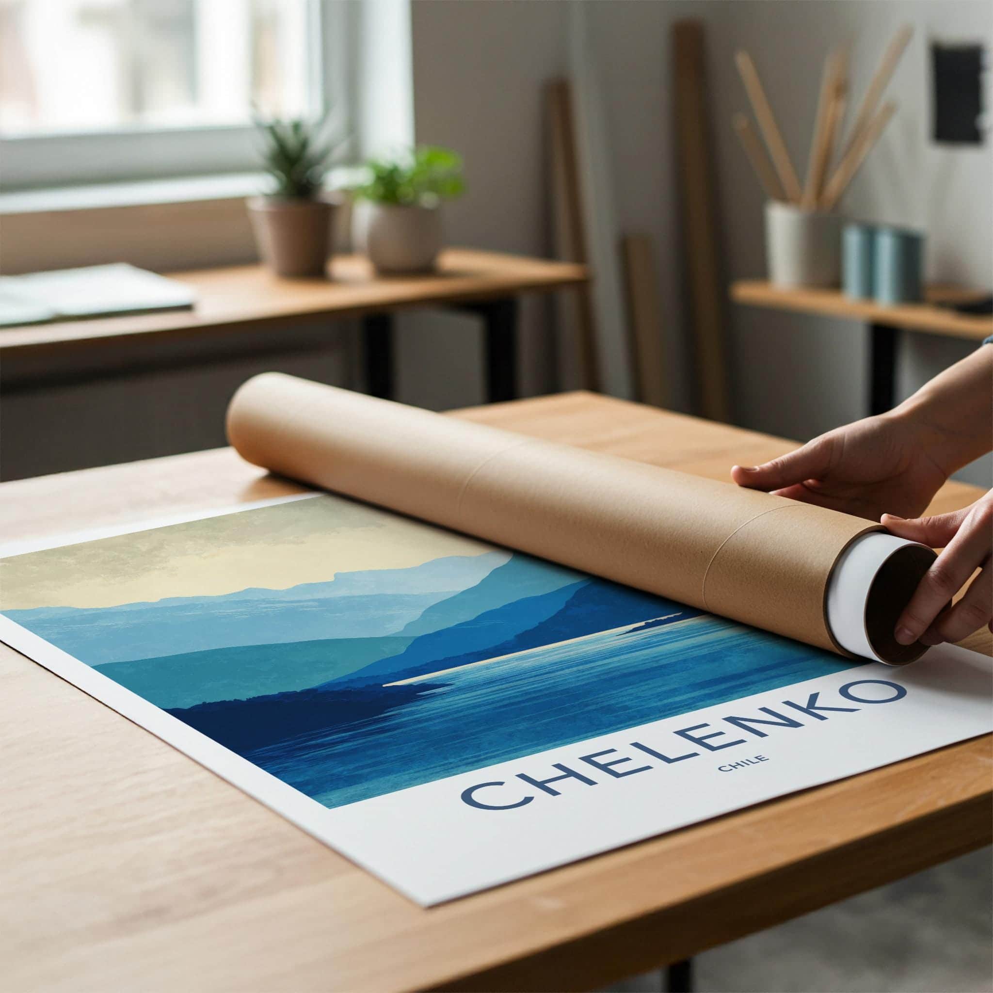 Chelenco Poster - Chile Travel Art - layered fjord vista Home Decor