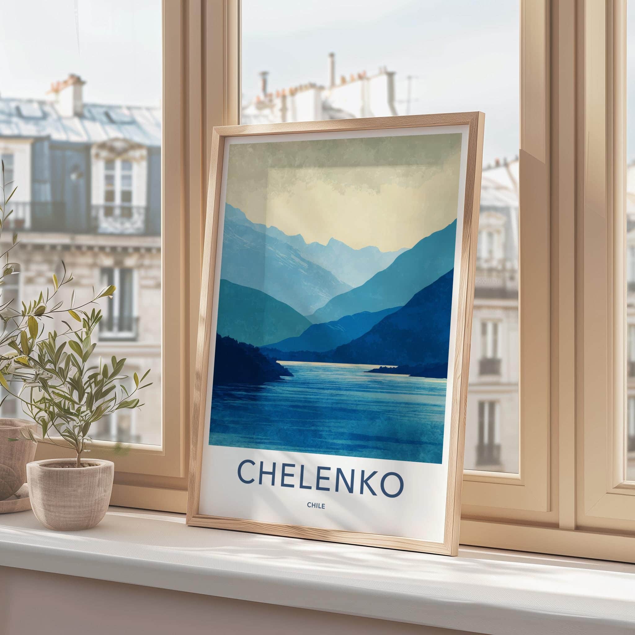 Chelenco Poster - Chile Travel Art - layered fjord vista Home Decor