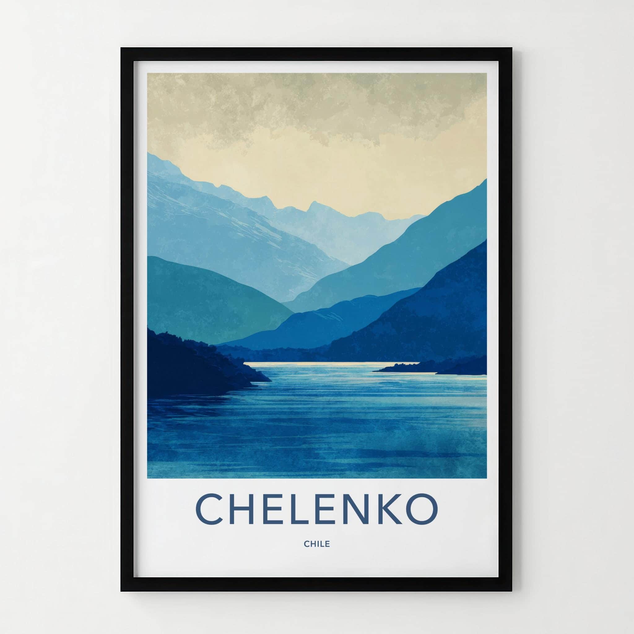 Chelenco Poster - Chile Travel Art - layered fjord vista Home Decor