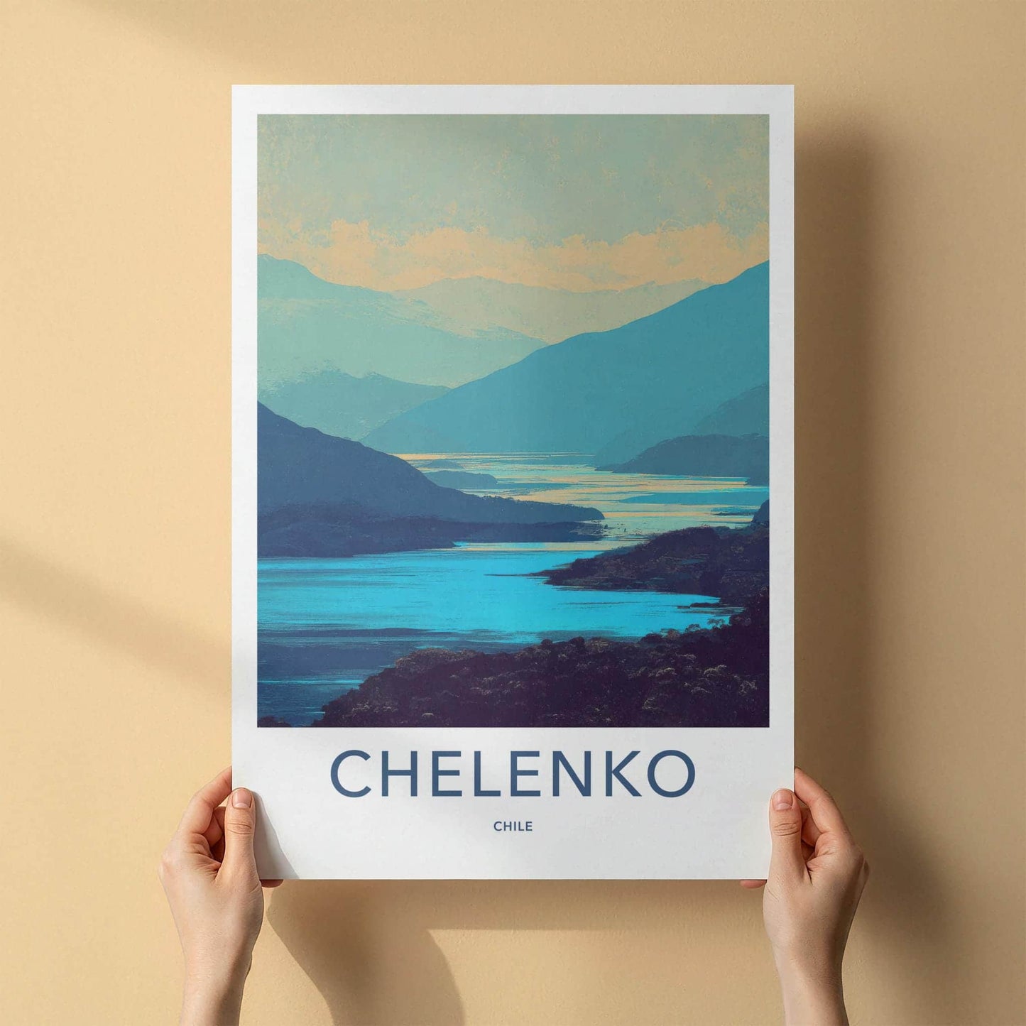 Chelenko Poster - Chile Scenic Art - Layered Mountain Waters Lounge Decor