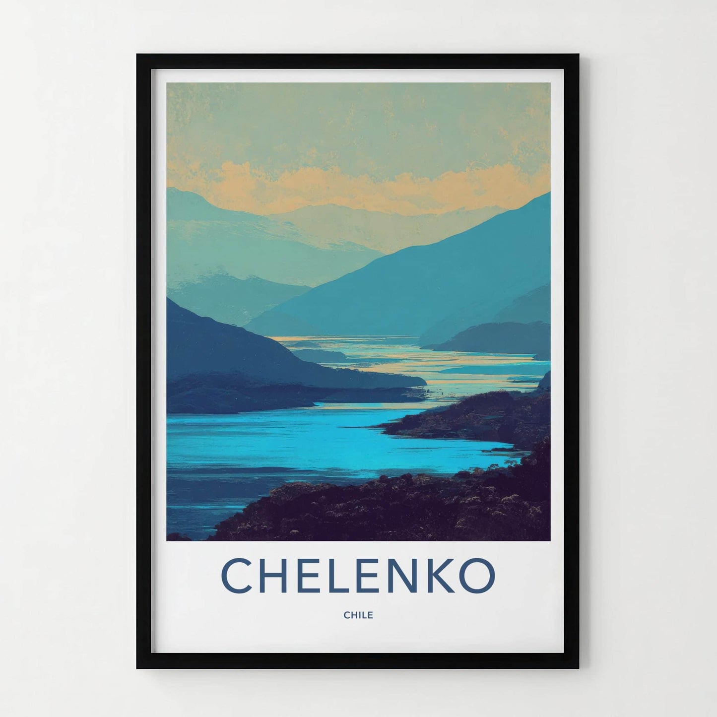 Chelenko Poster - Chile Scenic Art - Layered Mountain Waters Lounge Decor