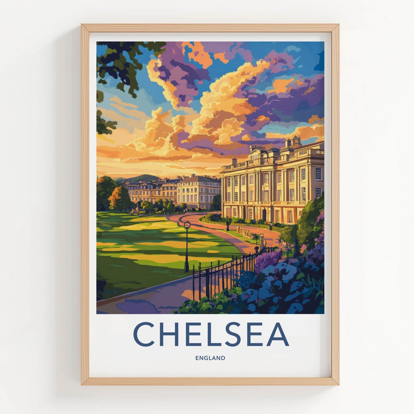 Chelsea Poster - England Travel Art - Grand Estate Sunset Home Decor