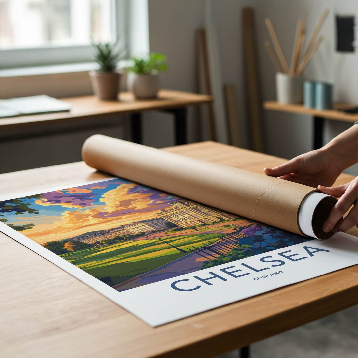 Chelsea Poster - England Travel Art - Grand Estate Sunset Home Decor