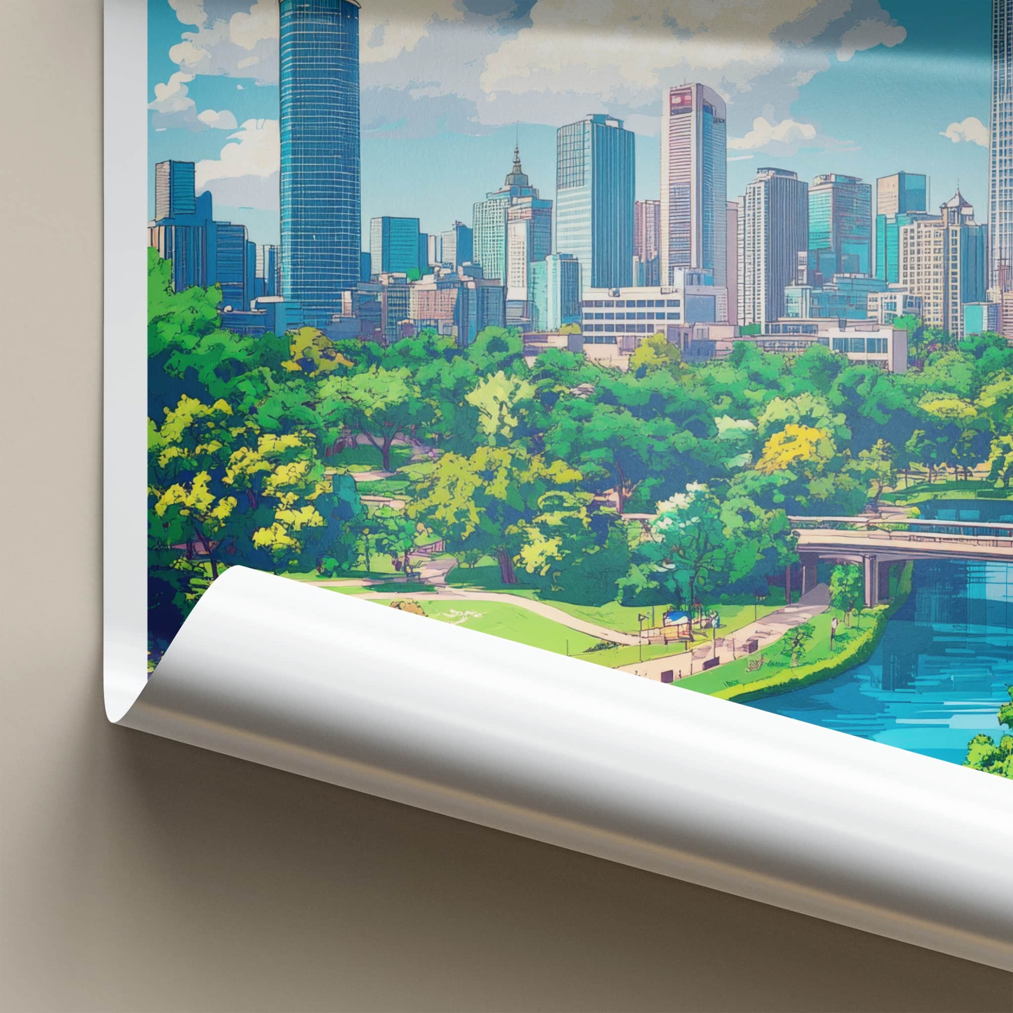 Chengdu Poster - China Travel Art - Skyscrapers River Park Home Decor