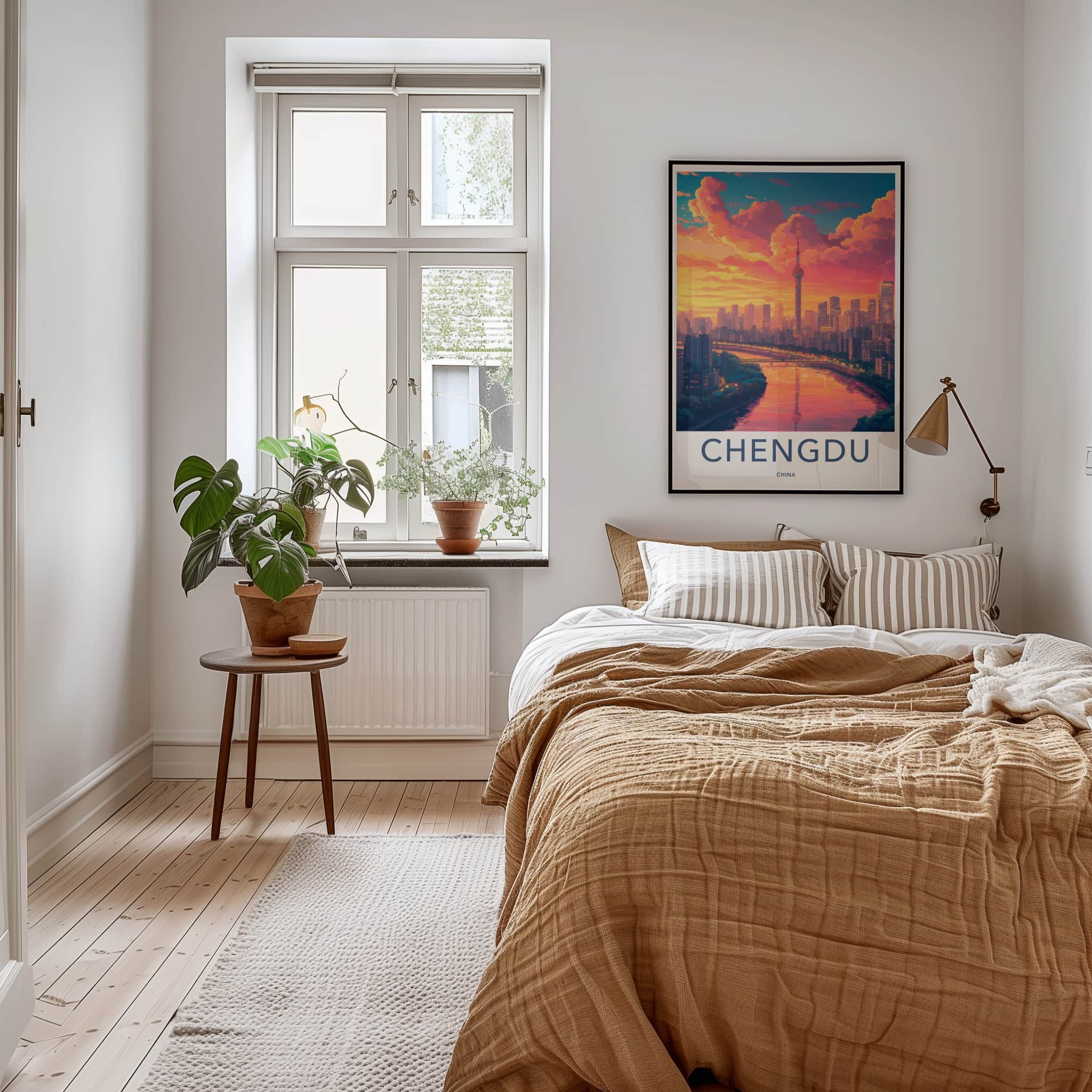 Chengdu Poster - China Travel Art - Vibrant Sunset City Wall Decor
