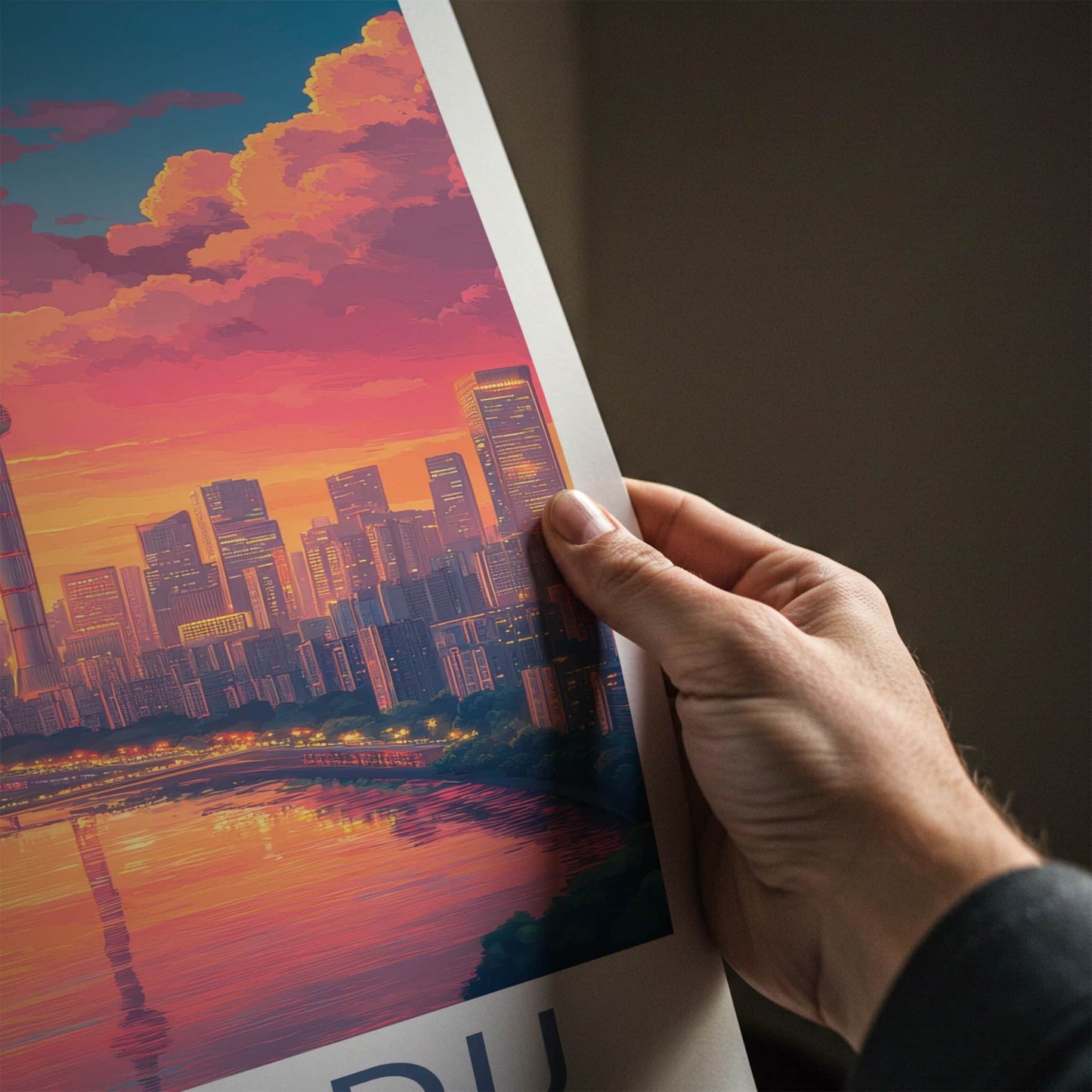Chengdu Poster - China Travel Art - Vibrant Sunset City Wall Decor