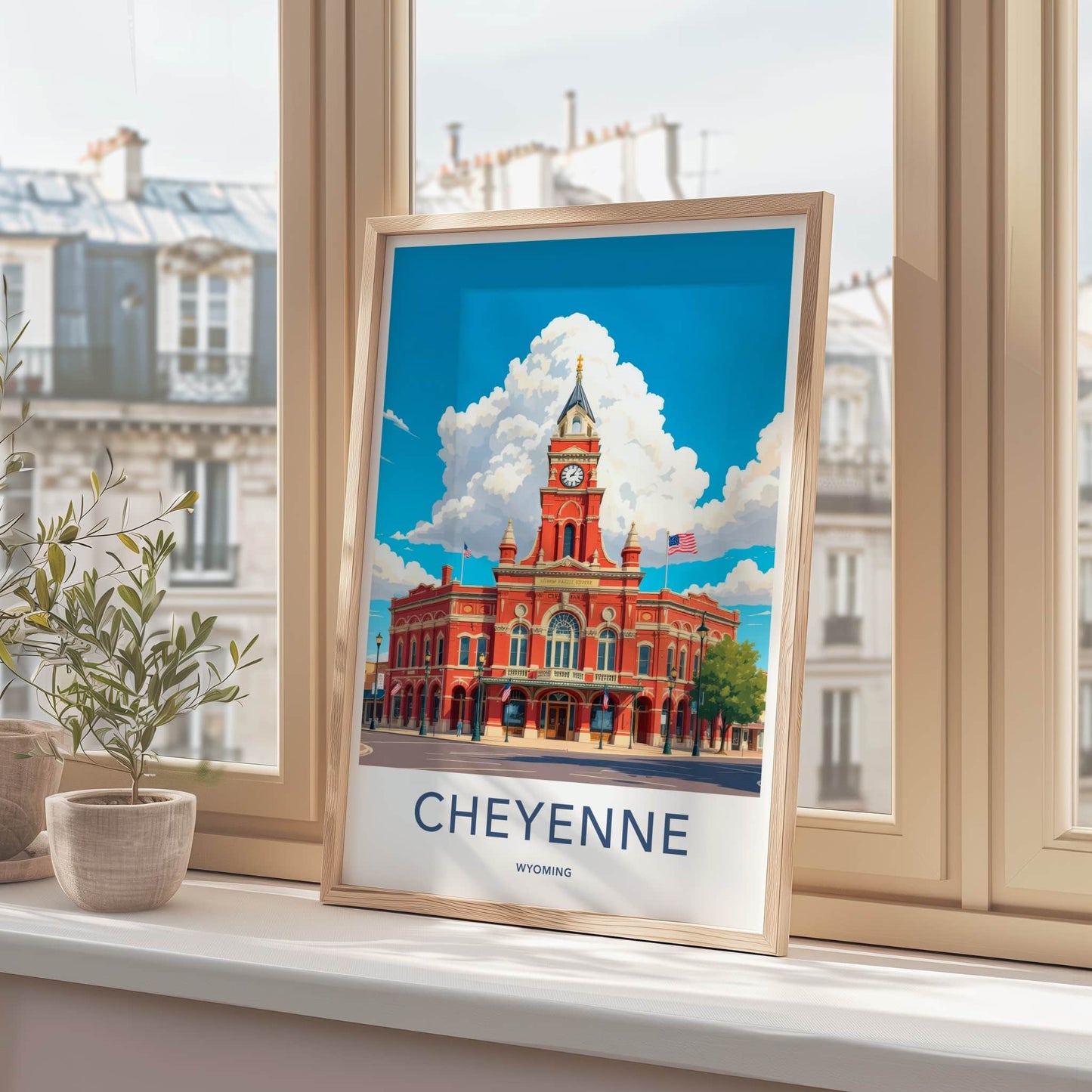 Cheyenne Poster - Wyoming Wall Art - Historic Red Clocktower Home Decor