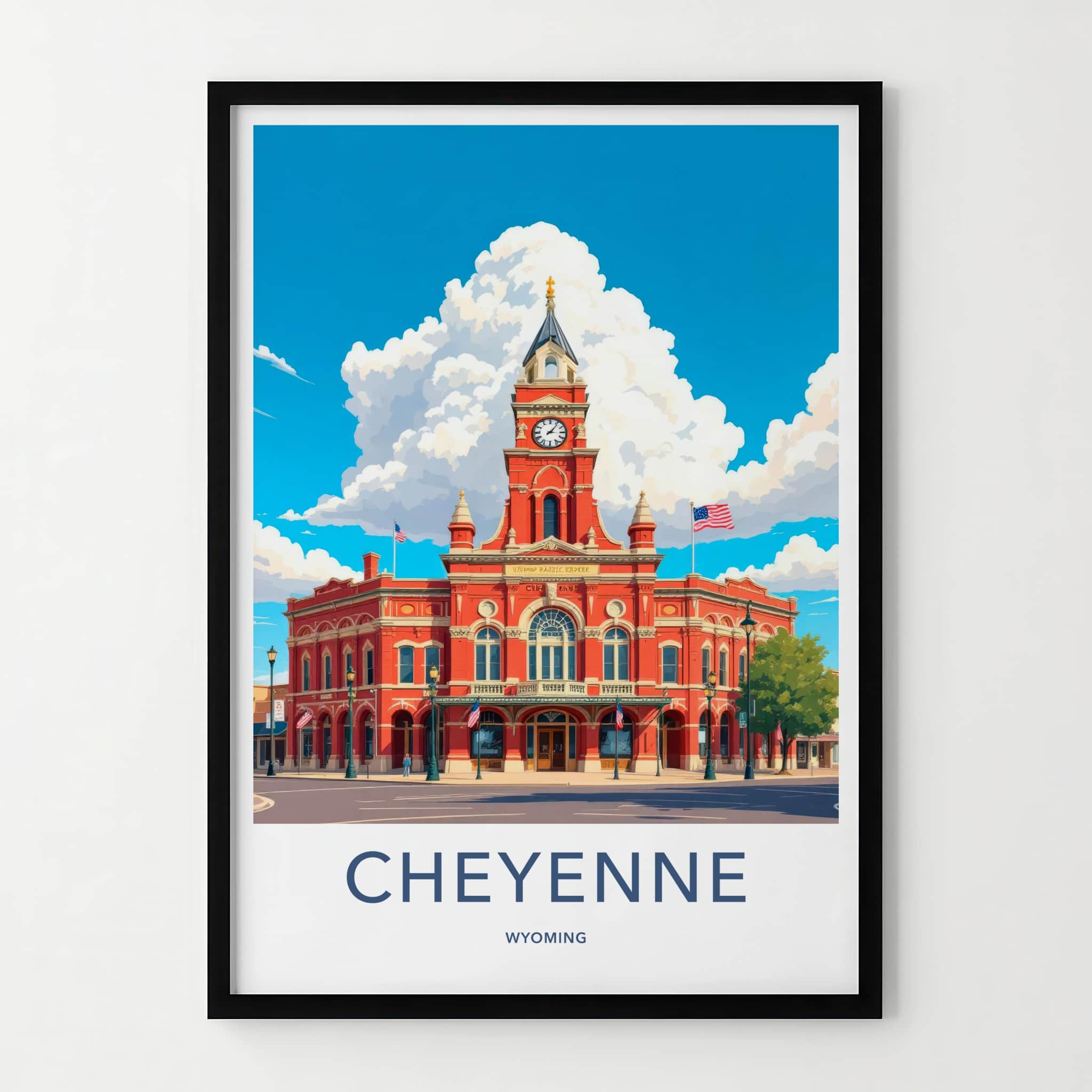 Cheyenne Poster - Wyoming Wall Art - Historic Red Clocktower Home Decor