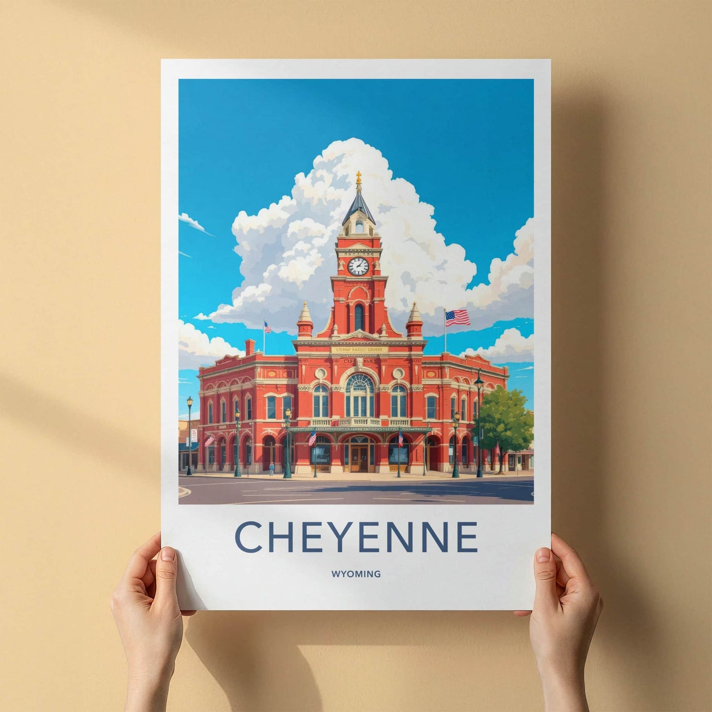 Cheyenne Poster - Wyoming Wall Art - Historic Red Clocktower Home Decor